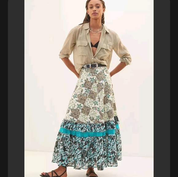 Anthropologie Dresses & Skirts - NWT Anthropologie by RAGA Small Floral Patchwork Boho Maxi Skirt Blue Motif $170